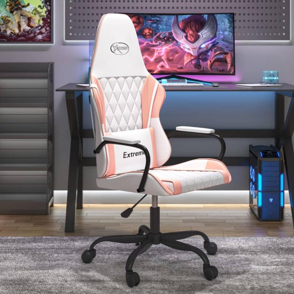 vidaXL Gaming-Stuhl mit Massagefunktion Weiß und Rosa Kunstleder Bild 1