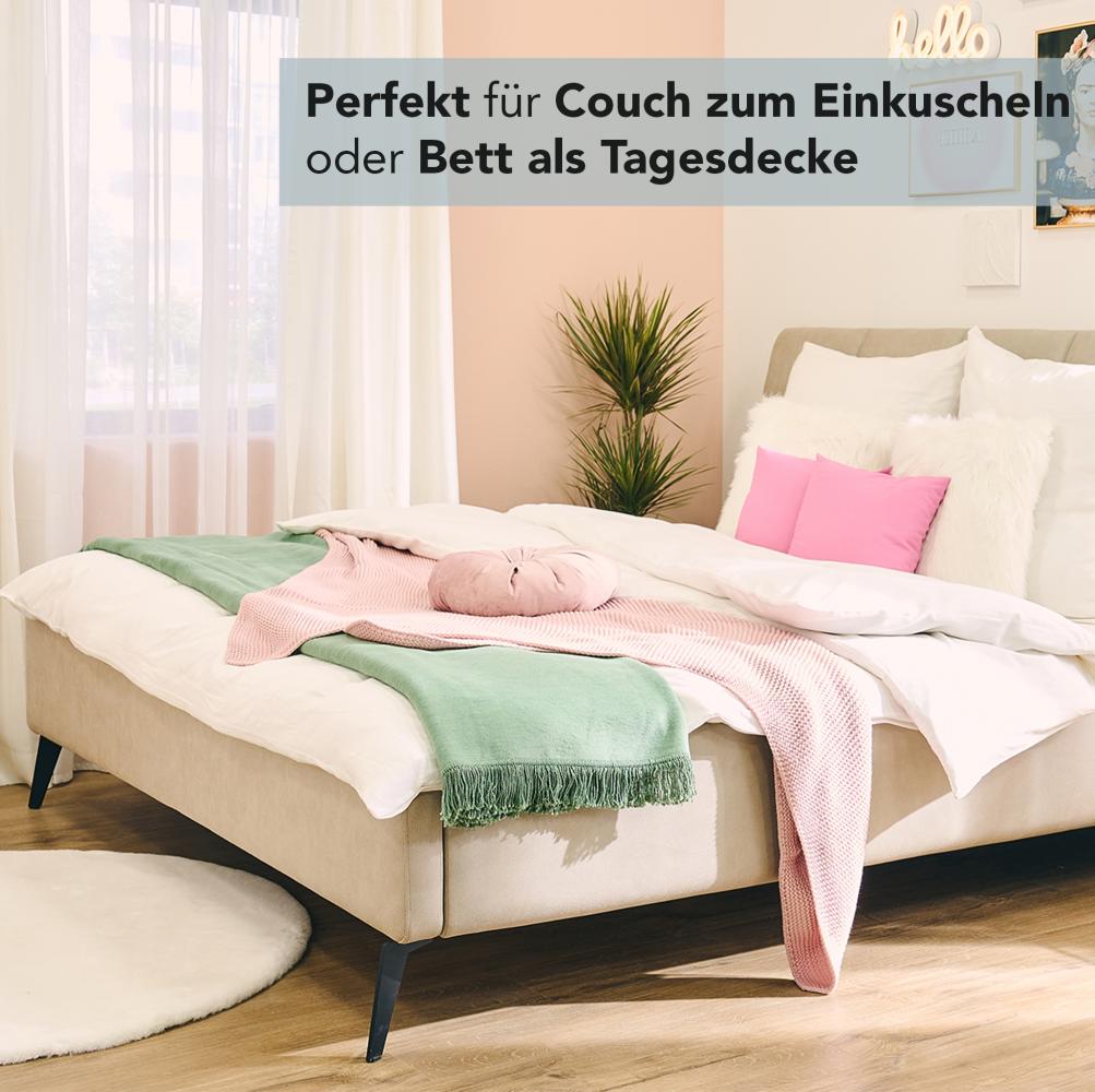 HOMESTORY Kuscheldecke Moos-Grün XXL 150 x 200 cm Baumwollmischung weiche & warme Kuschel-Decke mit Fransen für Couch & Sofa, waschbar, Öko-Tex Standard 100, 1,4kg, 400g/m² Bild 1