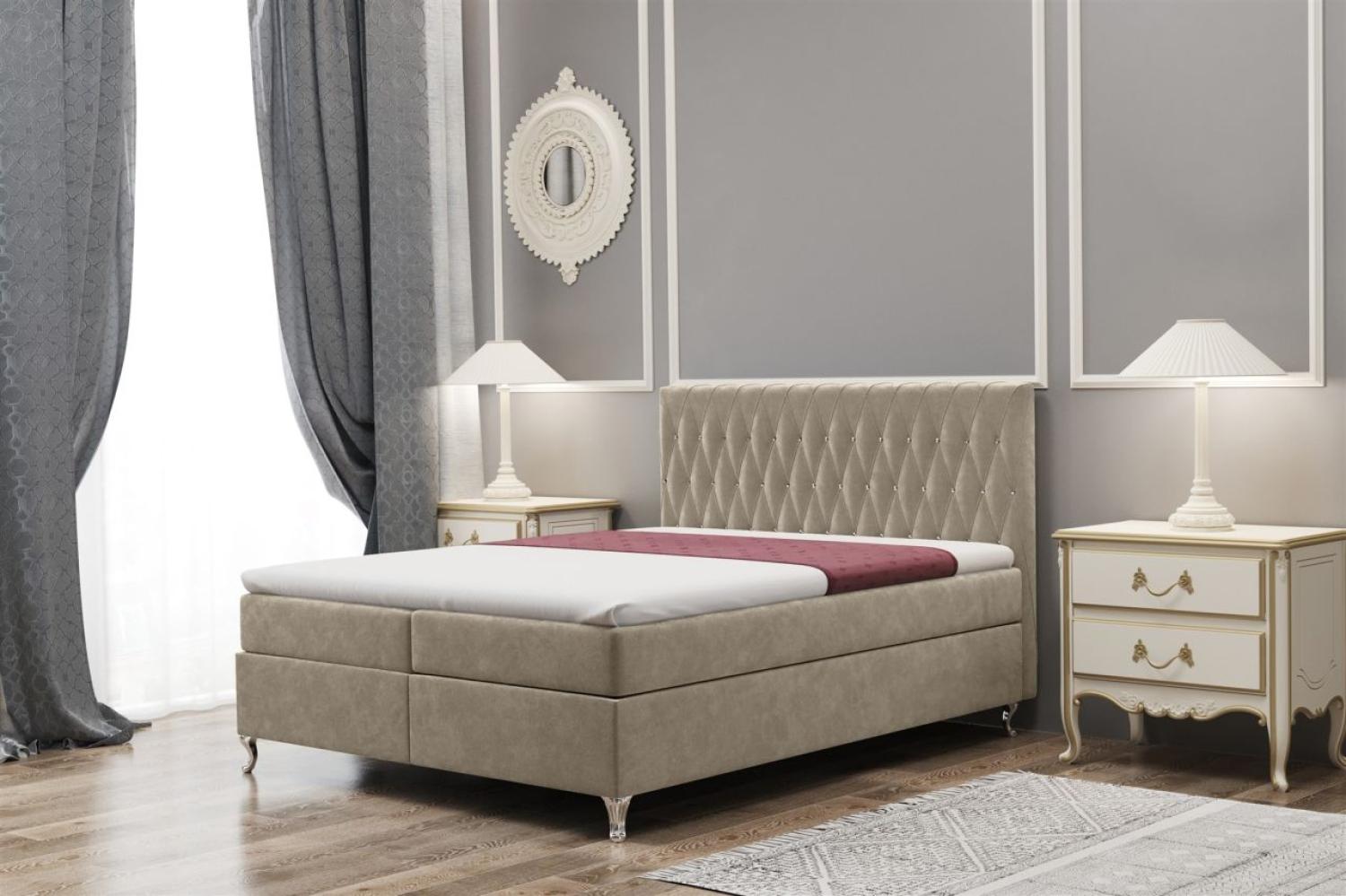 Boxspringbett Schlafzimmerbett ESME 160x200cm in Stoff Riviera Cappuccino Bild 1