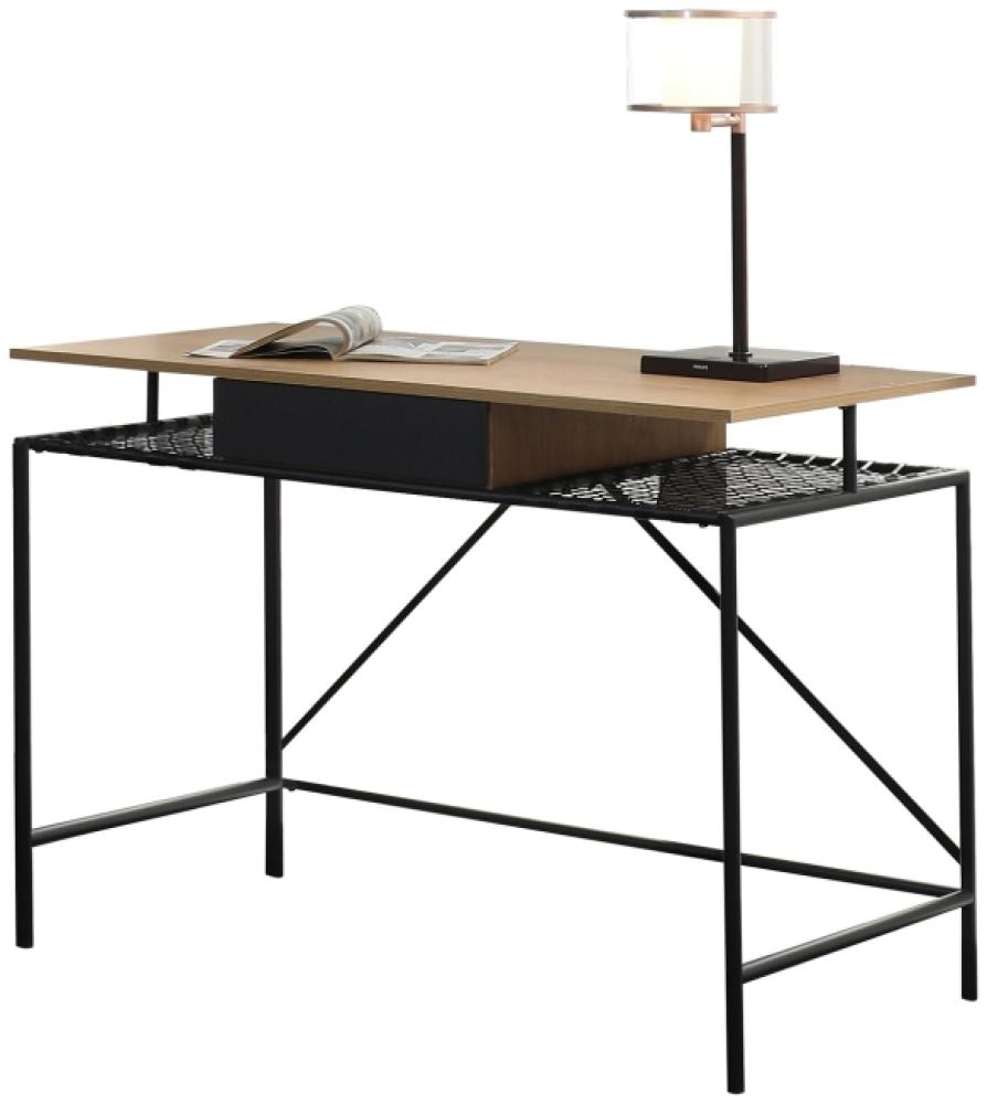 Schreibtisch 110 x 55 cm Eichenoptik mit Metallgestell und Ablagefläche Schwarz Bild 1