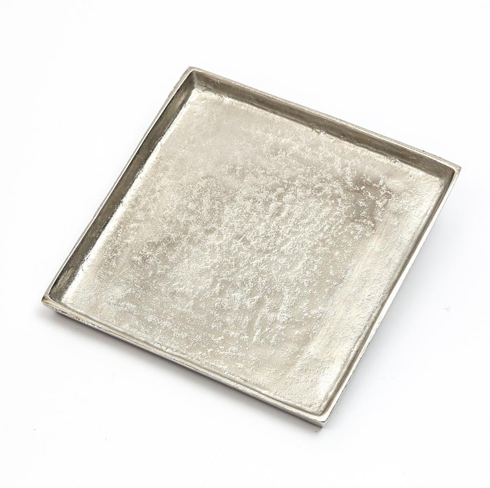 Tablett - Dekoteller - quadratisch - Aluminium - ohne Griffe - L: 22cm - silber Bild 1