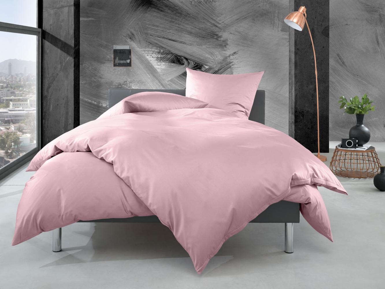 Bettwaesche-mit-Stil Mako Perkal Bettwäsche uni / einfarbig rosa Garnitur 155x200 + 80x80 cm Bild 1