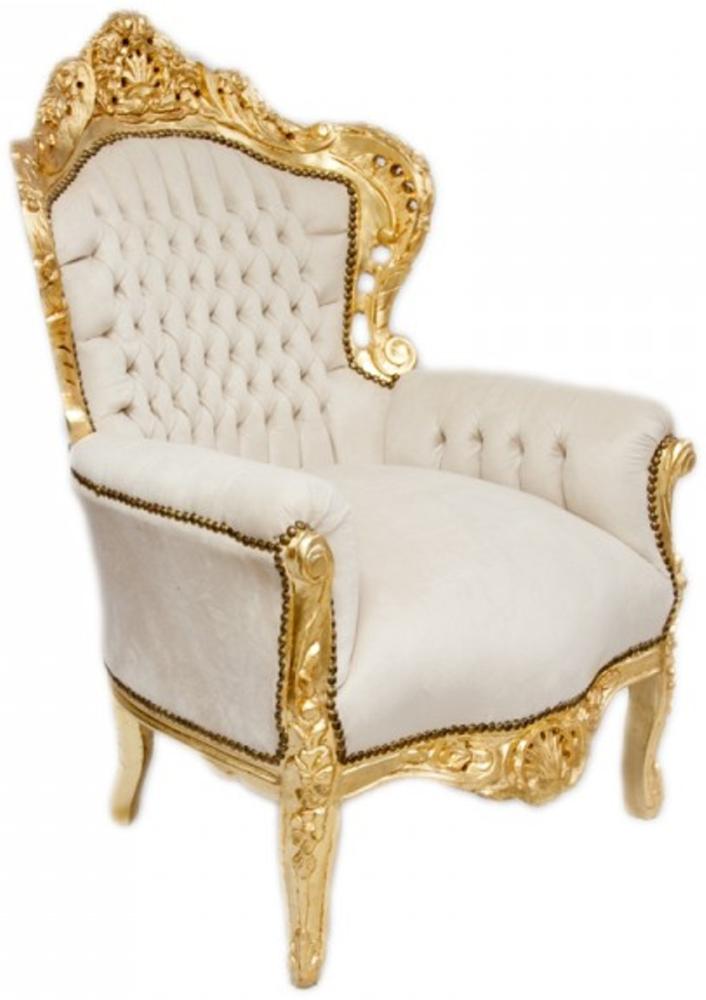 Casa Padrino Barock Sessel King Creme Samtstoff / Gold - Antik Stil Sessel Bild 1