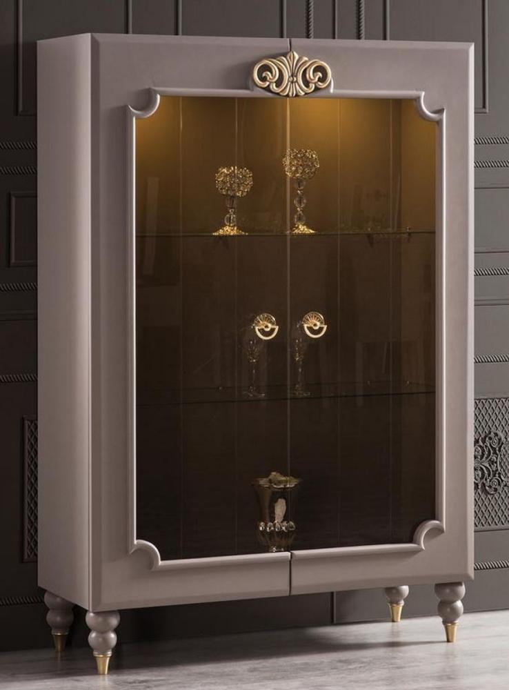 Casa Padrino Luxus Barock Vitrine Grau / Gold 116 x 45 x H. 170 cm - Beleuchteter Massivholz Vitrinenschrank mit 2 Glastüren - Edle Barock Möbel Bild 1