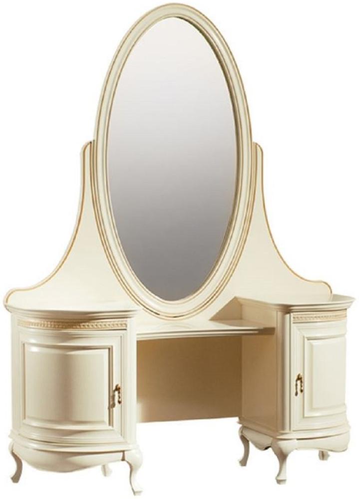 Casa Padrino Luxus Barock Schminktisch Creme / Gold 134 x 45 x H. 180 cm - Prunkvoller Friesiertisch mit ovalem Spiegel - Luxus Qualität Bild 1