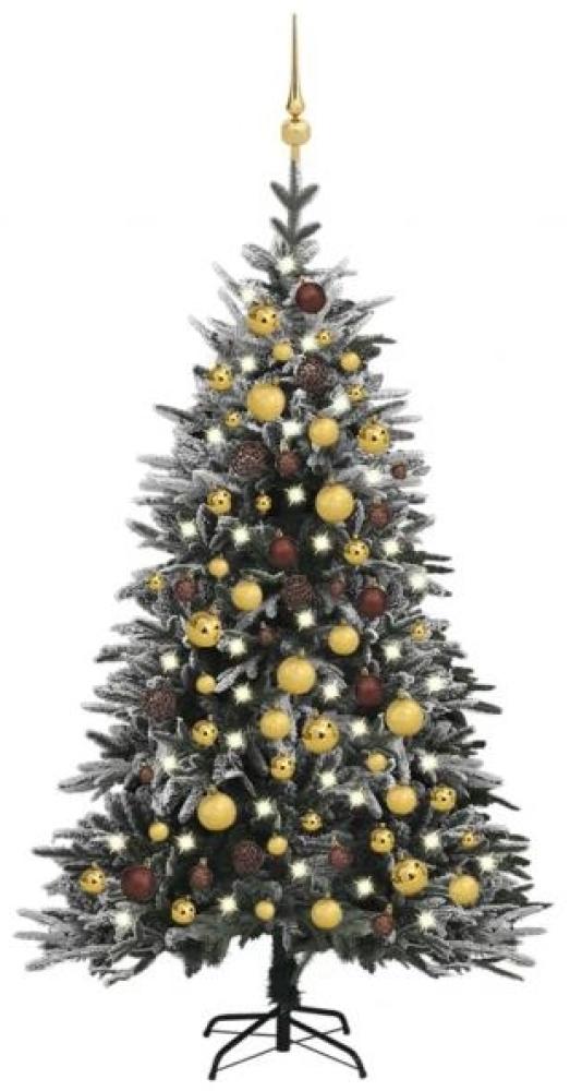 vidaXL Künstlicher Weihnachtsbaum LEDs & Kugeln Beschneit 120cm PVC PE, Mit Beleuchtung [3077831] Bild 1