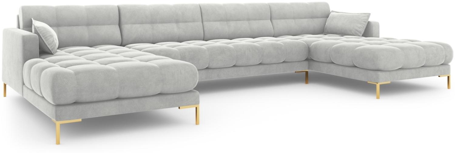 Micadoni 6-Sitzer Samtstoff Panorama Sofa Mamaia | Bezug Silver | Beinfarbe Gold Metal Bild 1