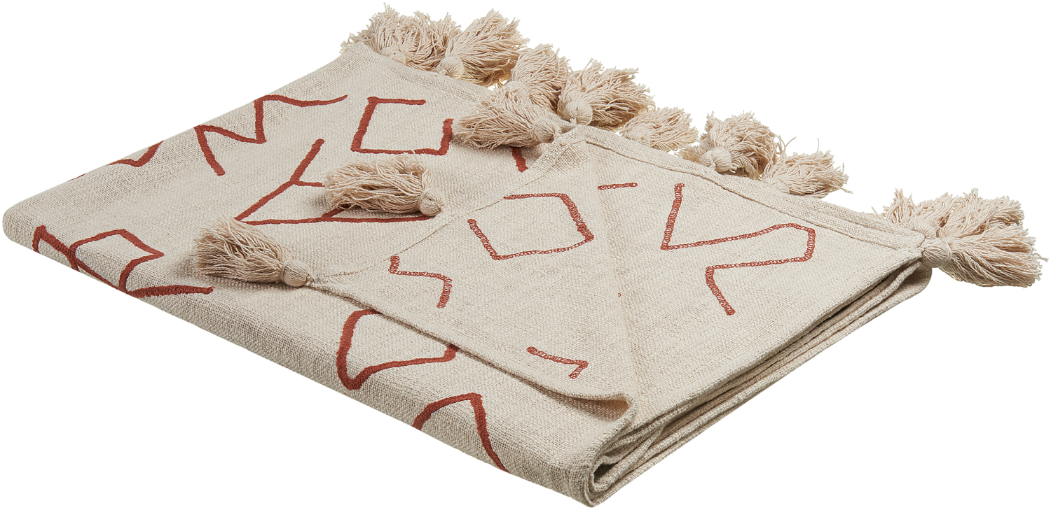 Decke Baumwolle beige rot 130 x 180 cm geometrisches Muster BHIWANI Bild 1