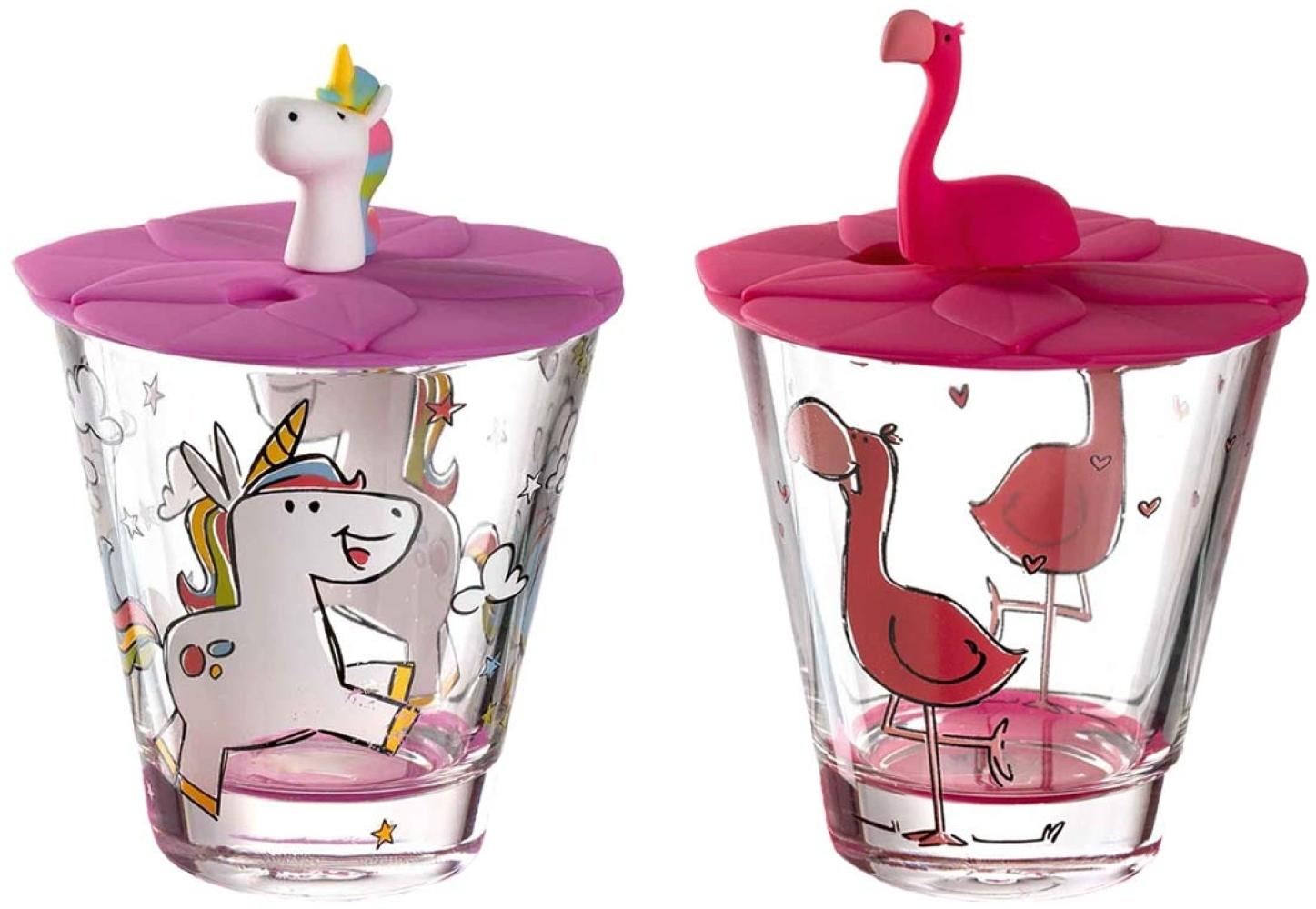 Leonardo BAMBINI 2er Set Kinderbecher mit Deckel 'Einhorn' & 'Flamingo' Bild 1