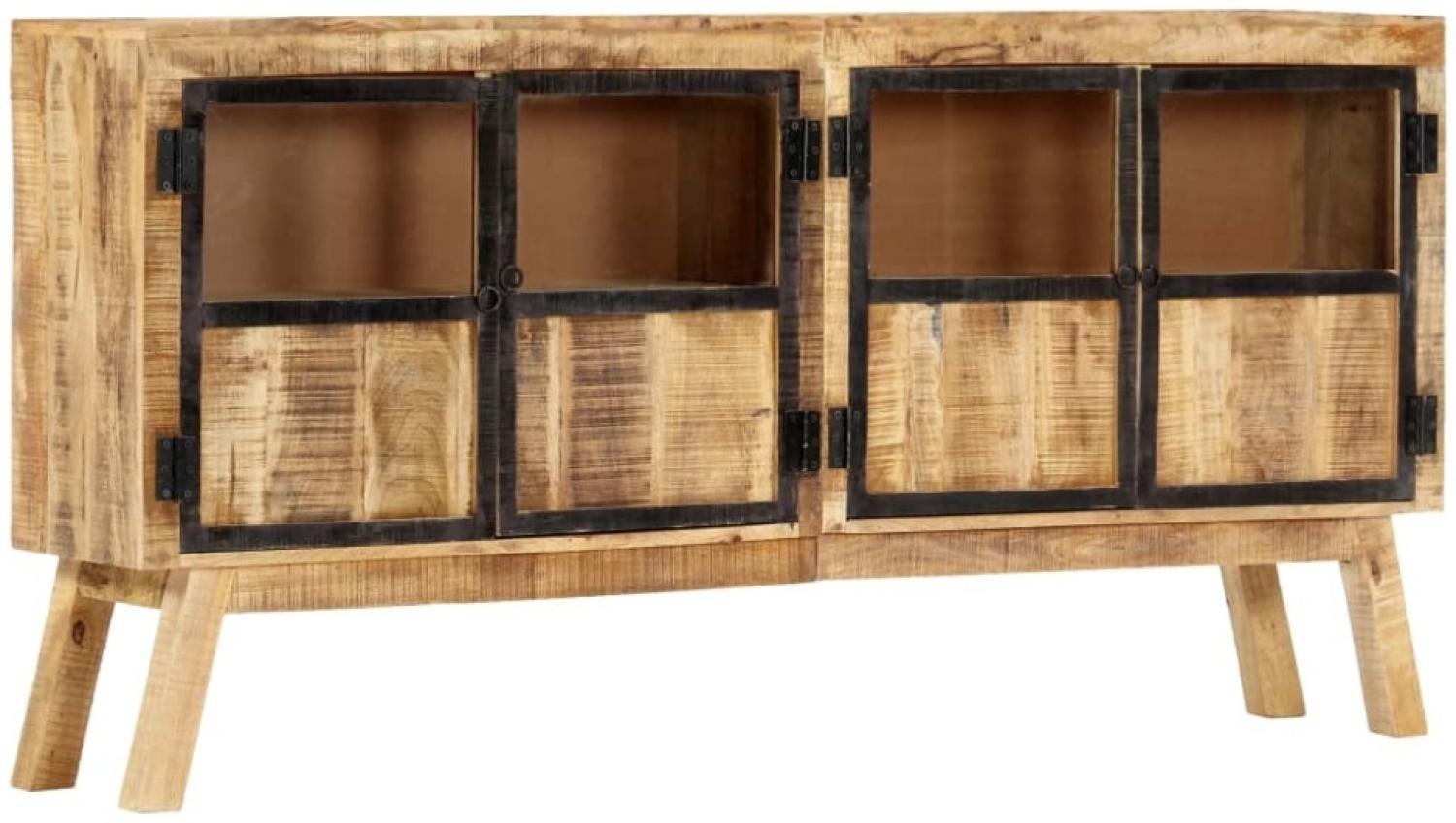 Sideboard Braun und Schwarz 160×30×80 cm Raues Mango-Massivholz Bild 1