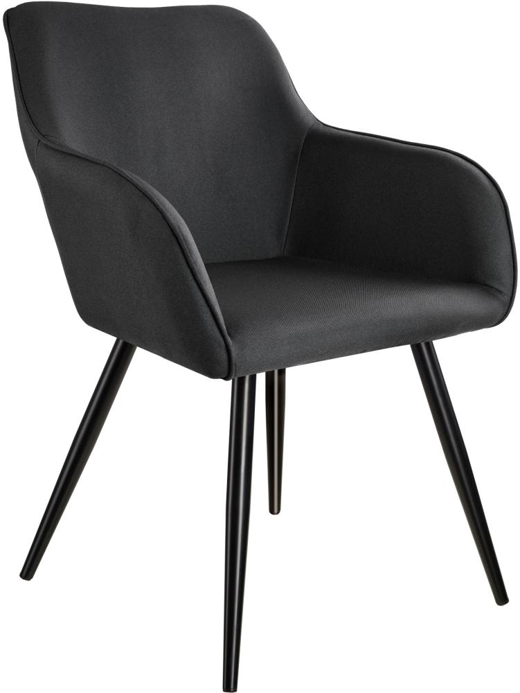 8er Set Stuhl Marilyn Leinenoptik, schwarze Stuhlbeine - schwarz Bild 1