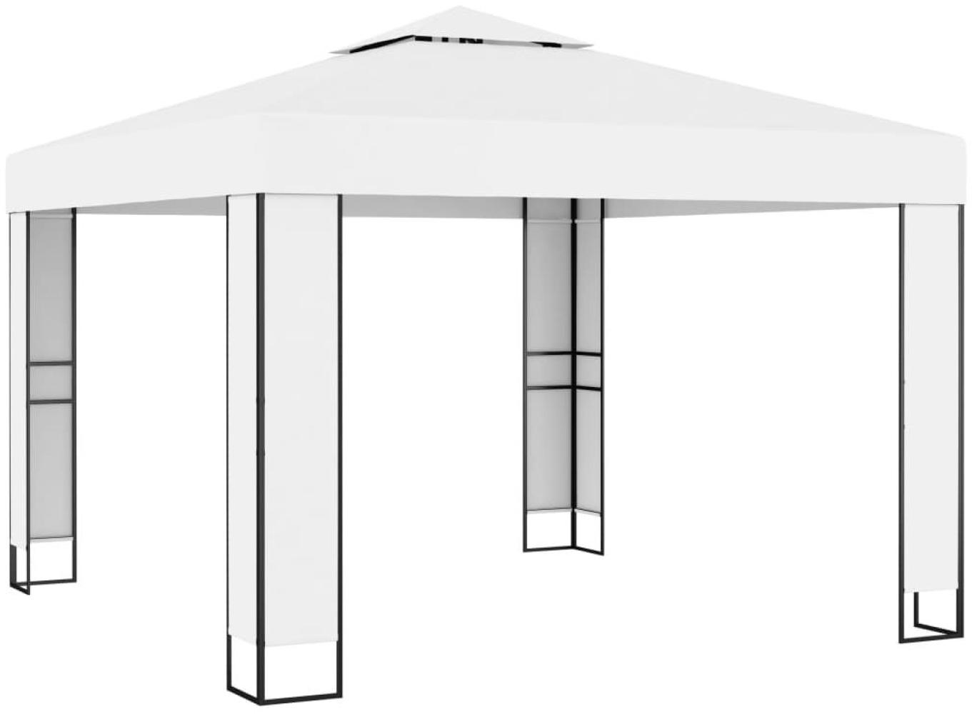 Pavillon mit Doppeldach & LED-Lichterkette 3x3 m Weiß Bild 1