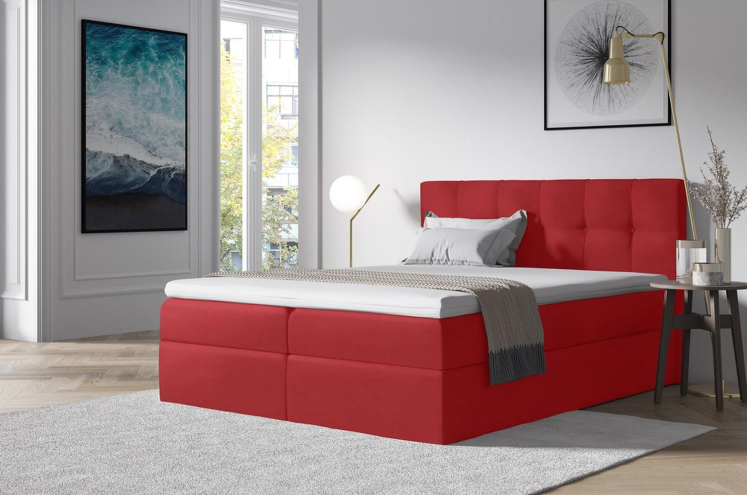 Stylefy 'Cesar' Boxspringbett Kunstleder Rot 200 x 200 cm Bild 1