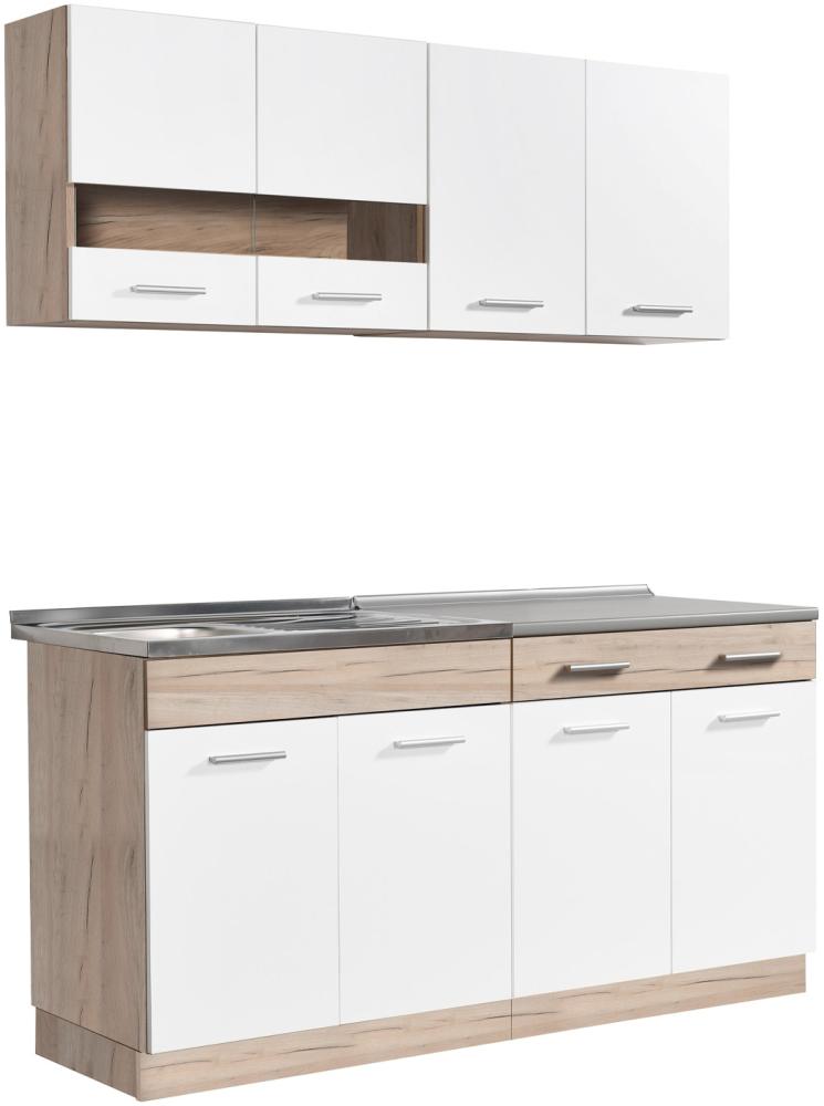 Moderne Küche Weiß Küchenzeile ohne Geräte Einbauküche Singleküche Küchenschränke 160 cm Eiche Grau Bild 1