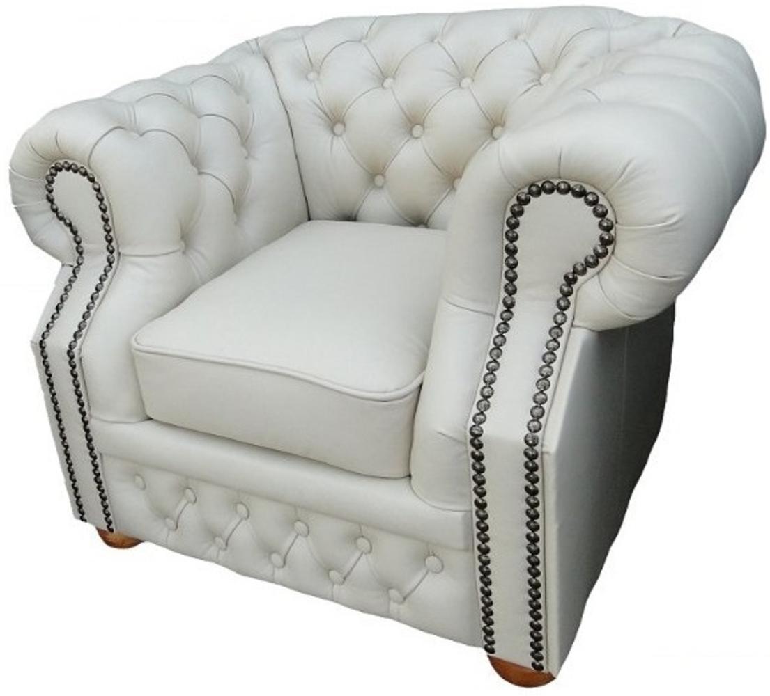 Casa Padrino Echtleder Sessel Weiß 120 x 90 x H. 78 cm - Chesterfield Möbel Bild 1