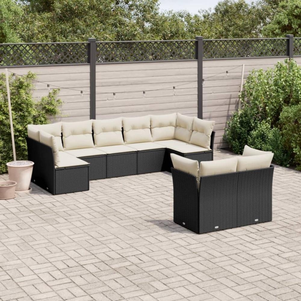 vidaXL 9-tlg. Garten-Sofagarnitur mit Kissen Schwarz Poly Rattan Bild 1