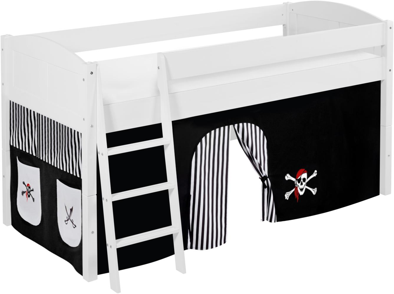 Lilokids 'Ida 4106' Spielbett 90 x 200 cm, Pirat Schwarz Weiß, Kiefer massiv, mit Vorhang Bild 1