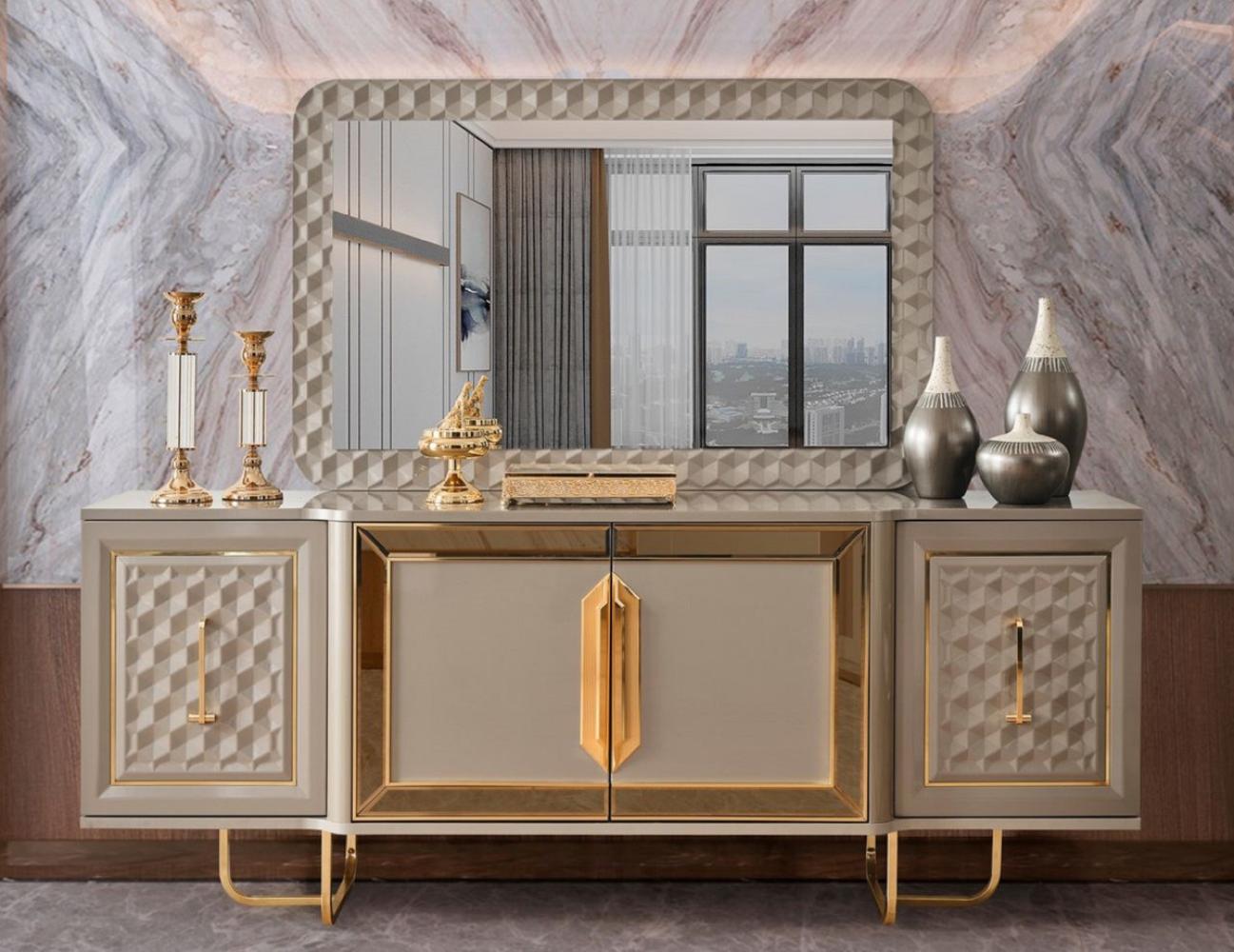 Casa Padrino Luxus Art Deco Möbel Set Grau / Gold - 1 Luxus Art Deco Sideboard mit 4 Türen & 1 Luxus Art Deco Spiegel - Art Deco Möbel - Luxus Möbel - Luxus Einrichtung - Art Deco Einrichtung Bild 1