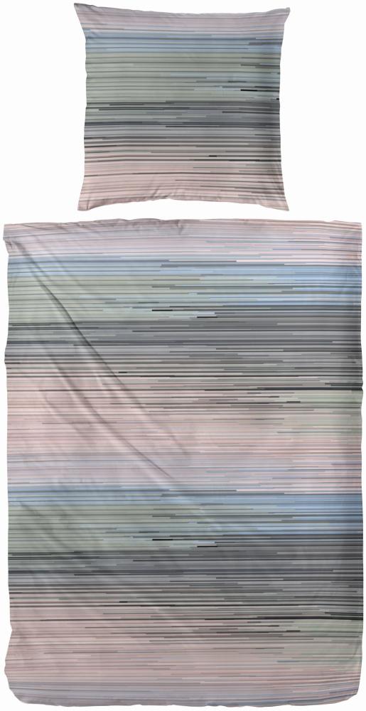 Primera Mako-Satin Bettwäsche 155x220 Streifen petrol grau blau rosa 243193-74 Bild 1