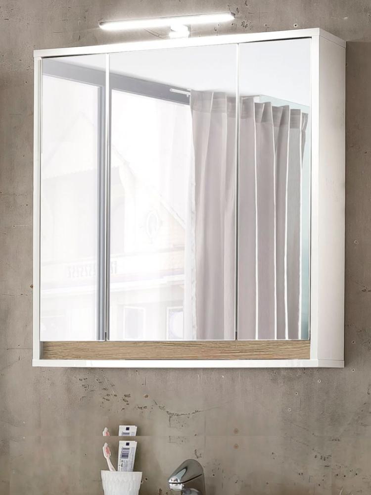 Bad Spiegelschrank Sol 3 Türen 3D in weiß und Alteiche Dekor 67 x 73 cm Bild 1