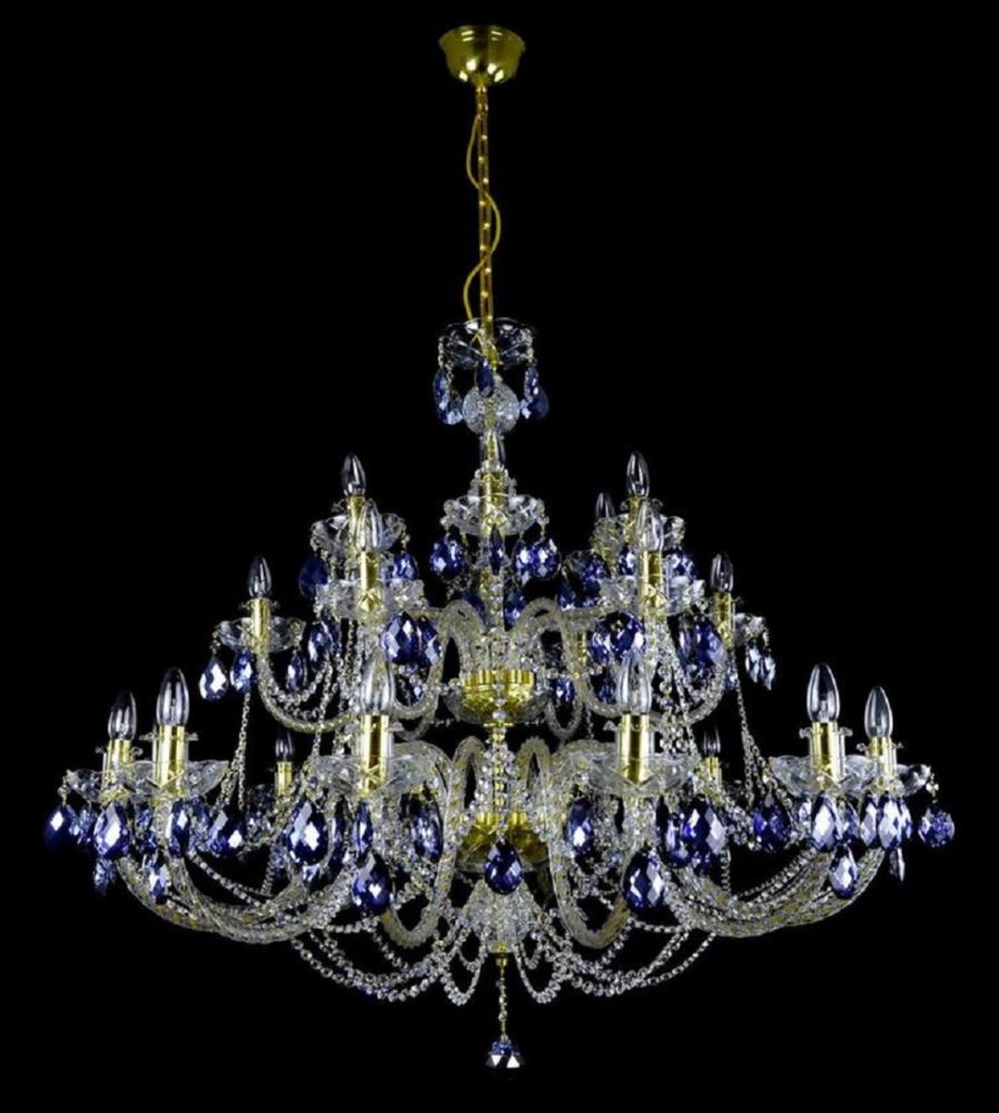 Casa Padrino Luxus Barock Kronleuchter Gold / Blau Ø 105 x H. 90 cm - Prunkvoller Barockstil Kronleuchter mit böhmischen Kristallglas - Edel & Prunkvoll Bild 1