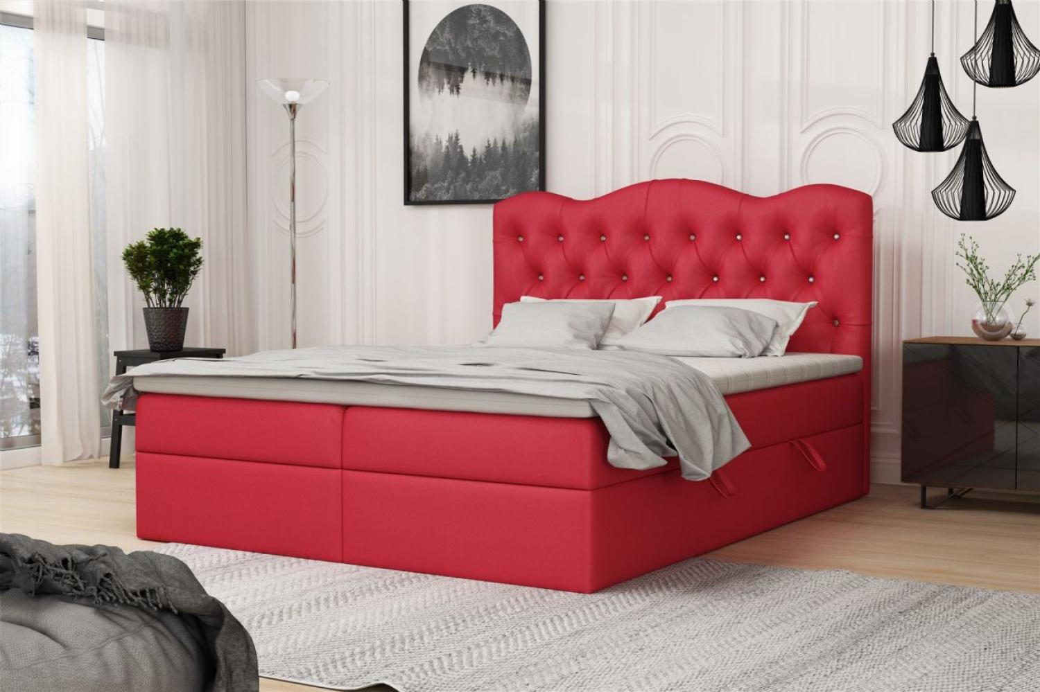 Boxspringbett Schlafzimmerbett LODOS 180x200cm Kunstleder Soft Rot Bild 1