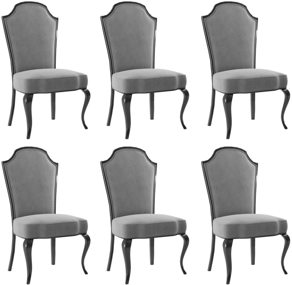 Casa Padrino Luxus Barock Esszimmer Stuhl Set Grau / Schwarz 55 x 53 x H. 113 cm - Barock Küchen Stühle 6er Set - Esszimmer Möbel im Barockstil Bild 1