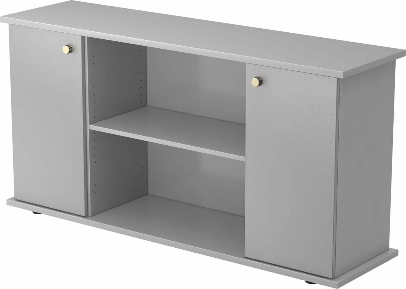bümö® Sideboard mit Türen und Streifengriffen in Grau/Silber Bild 1