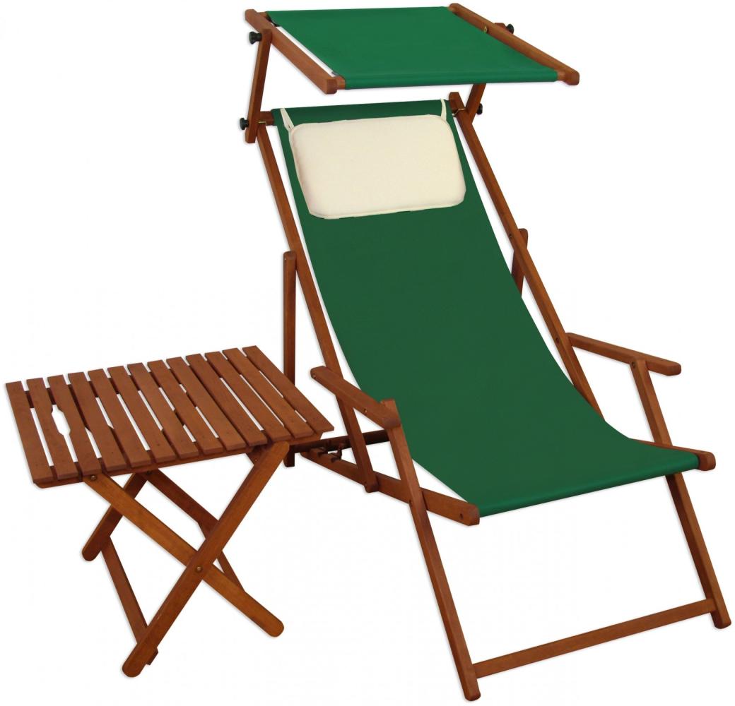 Gartenliege grün Liegestuhl Sonnendach Sonnenliege Tisch Kissen Deckchair Strandstuhl 10-304STKH Bild 1