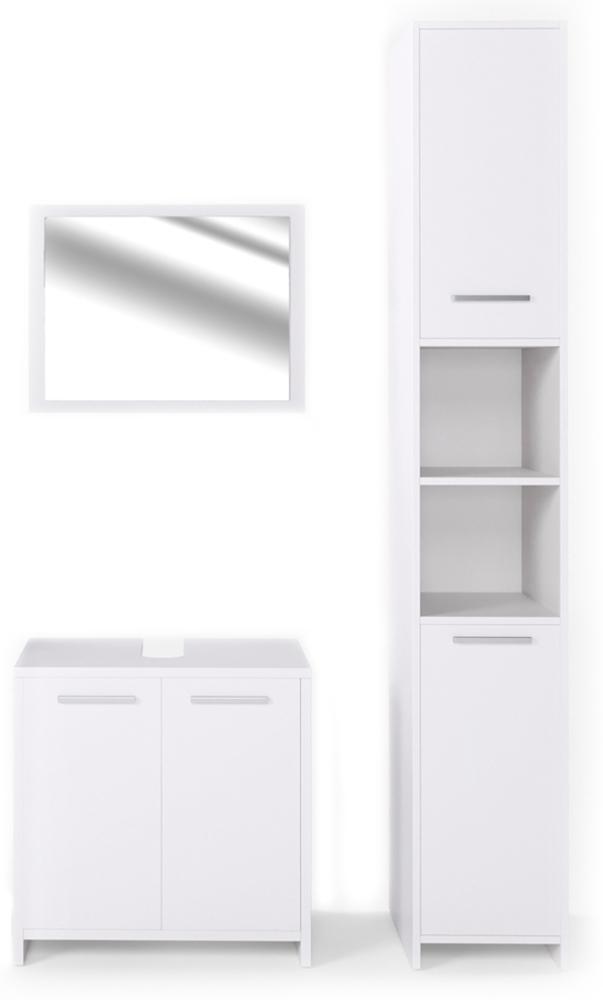 Vicco Badmöbel Set Kiko 3-teilig Weiß, Weiß, mit Spiegel, Unterschrank, Hochschrank Bild 1