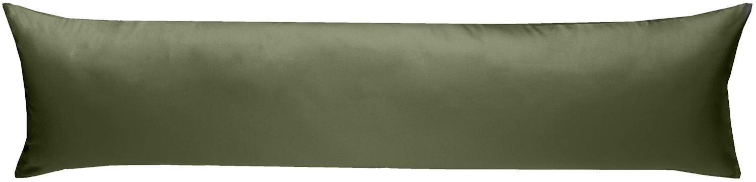 Mako-Satin Baumwollsatin Bettwäsche Uni einfarbig zum Kombinieren (Seitenschläferkissen Bezug 40 x 200 cm, dunkelgrün) Bild 1