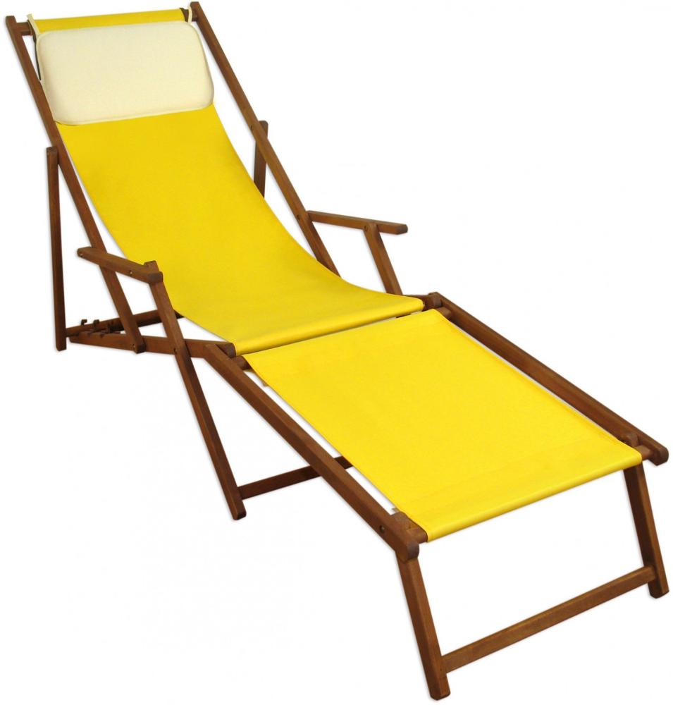 Liegestuhl gelb Fußablage u Kissen Deckchair klappbar Sonnenliege Holz Gartenliege 10-302 F KH Bild 1