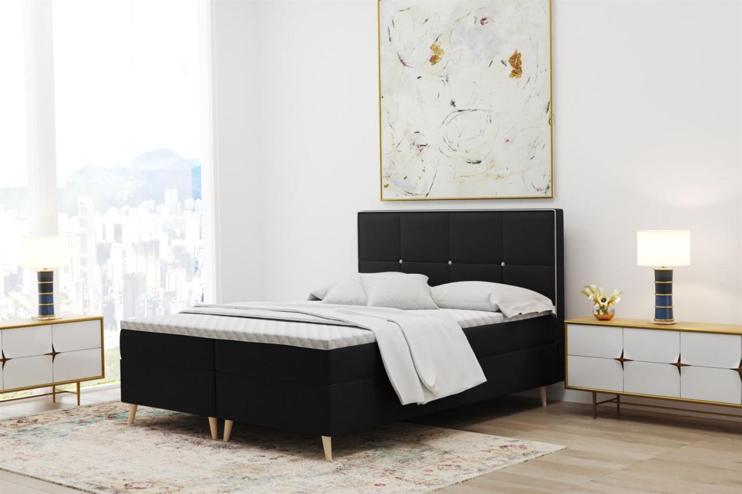 Boxspringbett Schlafzimmerbett RENAN 140x200cm in Stoff Riviera Schwarz Bild 1