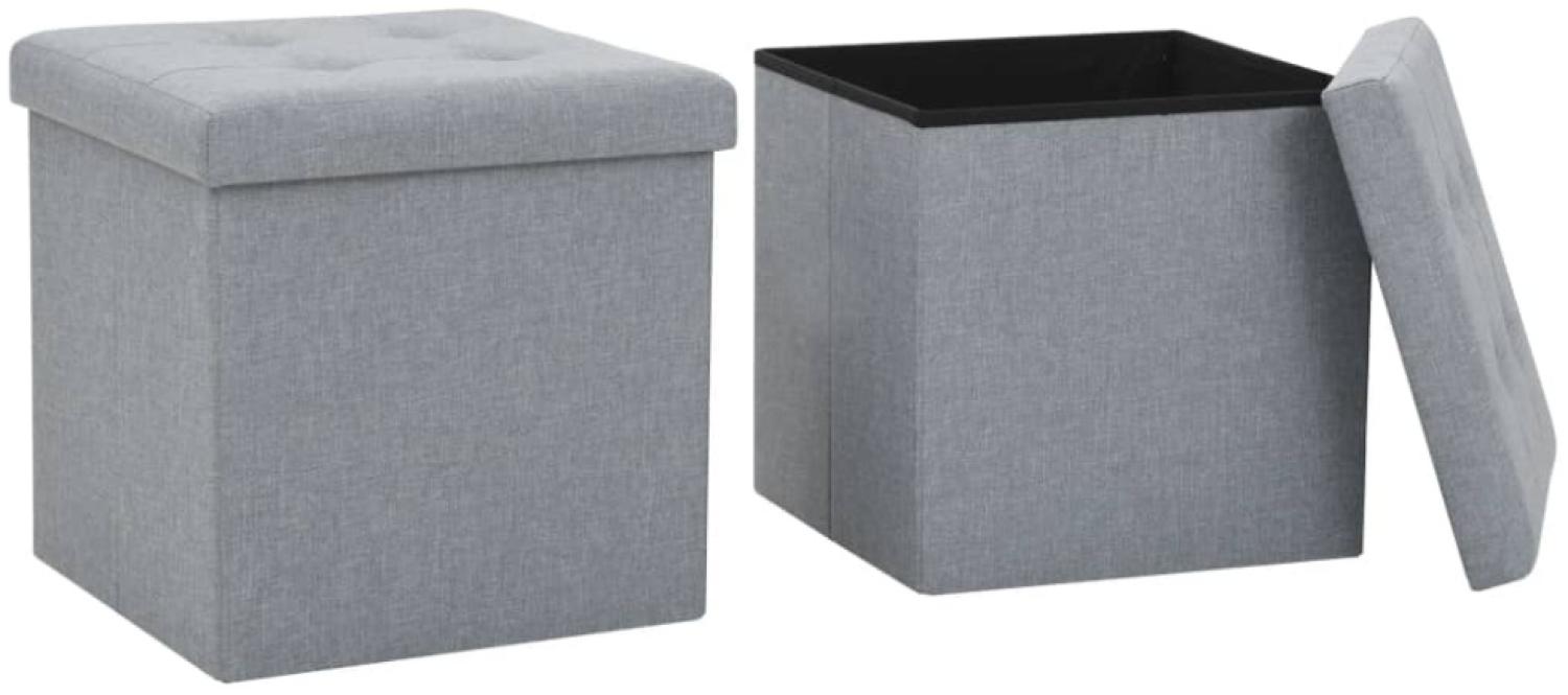 Hocker mit Stauraum 2 Stk. Hellgrau Leinenoptik Bild 1