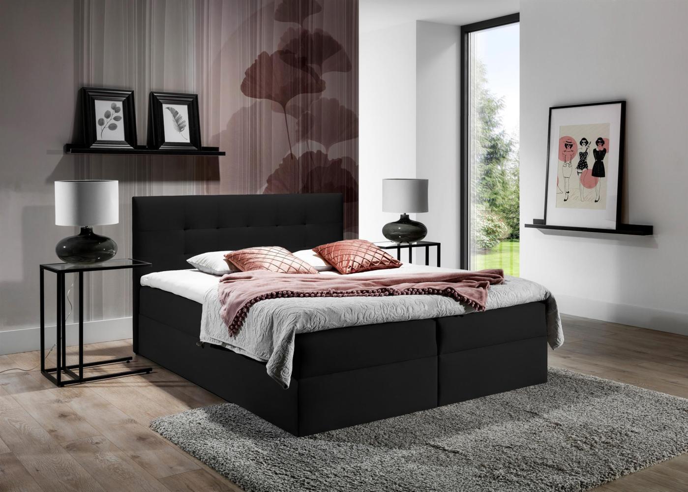 99rooms Chester Boxspringbett Velours ROYAL VELVET Schwarz 140x200 cm Bild 1