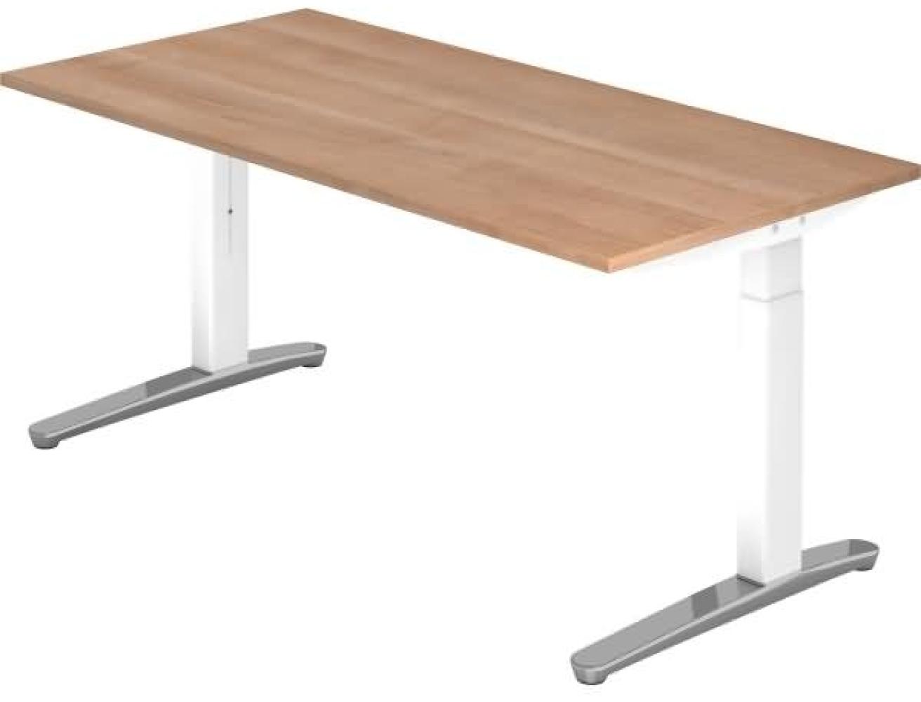 'XB16' Schreibtisch, C-Fuß, poliert, 160x80cm, Nussbaum / Weiß Bild 1
