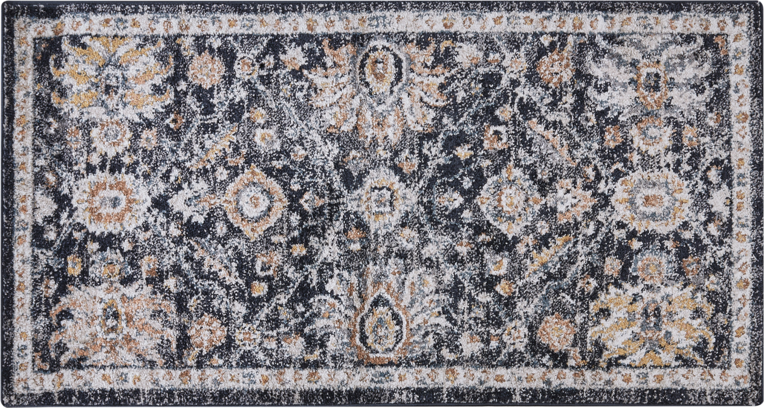 Teppich dunkelblau beige 80 x 150 cm orientalisches Muster Kurzflor MALISHKA Bild 1