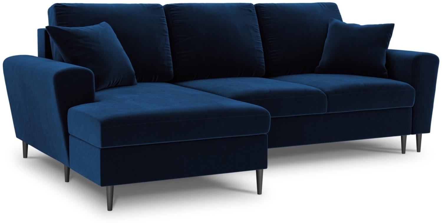 Micadoni 4-Sitzer Samtstoff Ecke links Sofa mit Bettfunktion und Box Moghan | Bezug Royal Blue | Beinfarbe Black Chrome. Bild 1