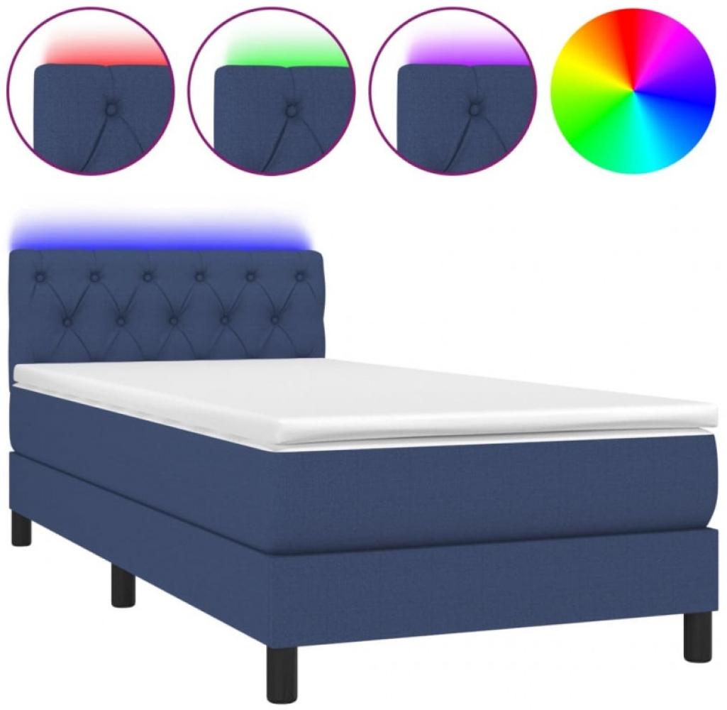 Boxspringbett mit Matratze & LED Stoff Blau 80 x 200 cm, Härtegrad: H2 [3133355] Bild 1