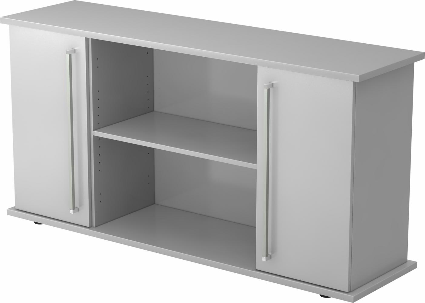 bümö® Sideboard mit Türen und Chromgriffen in grau Bild 1