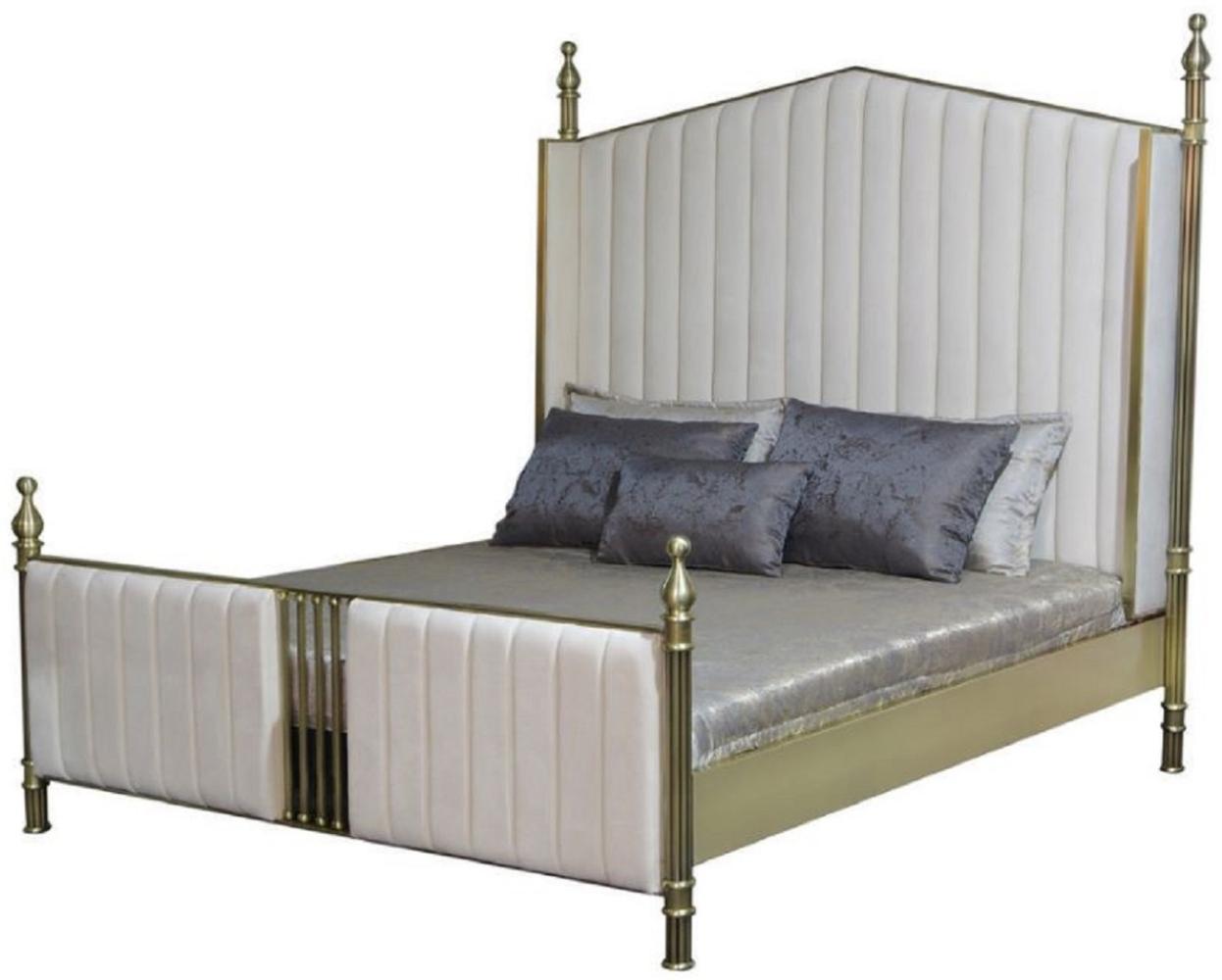 Casa Padrino Luxus Doppelbett Weiß / Matt Gold - Edles Massivholz Bett - Schlafzimmer Möbel - Hotel Möbel - Luxus Möbel - Luxus Einrichtung Bild 1