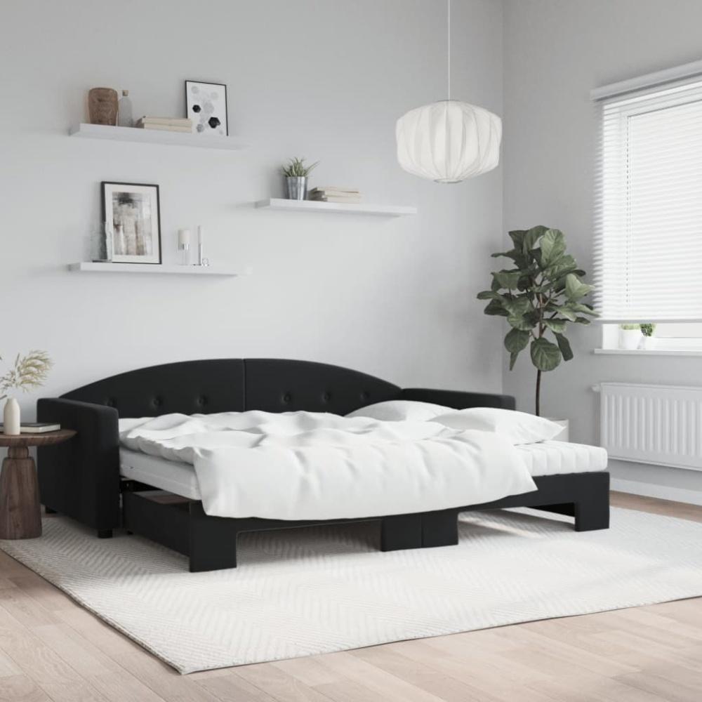 vidaXL Tagesbett Ausziehbar mit Matratzen Schwarz 90x200 cm Samt Bild 1