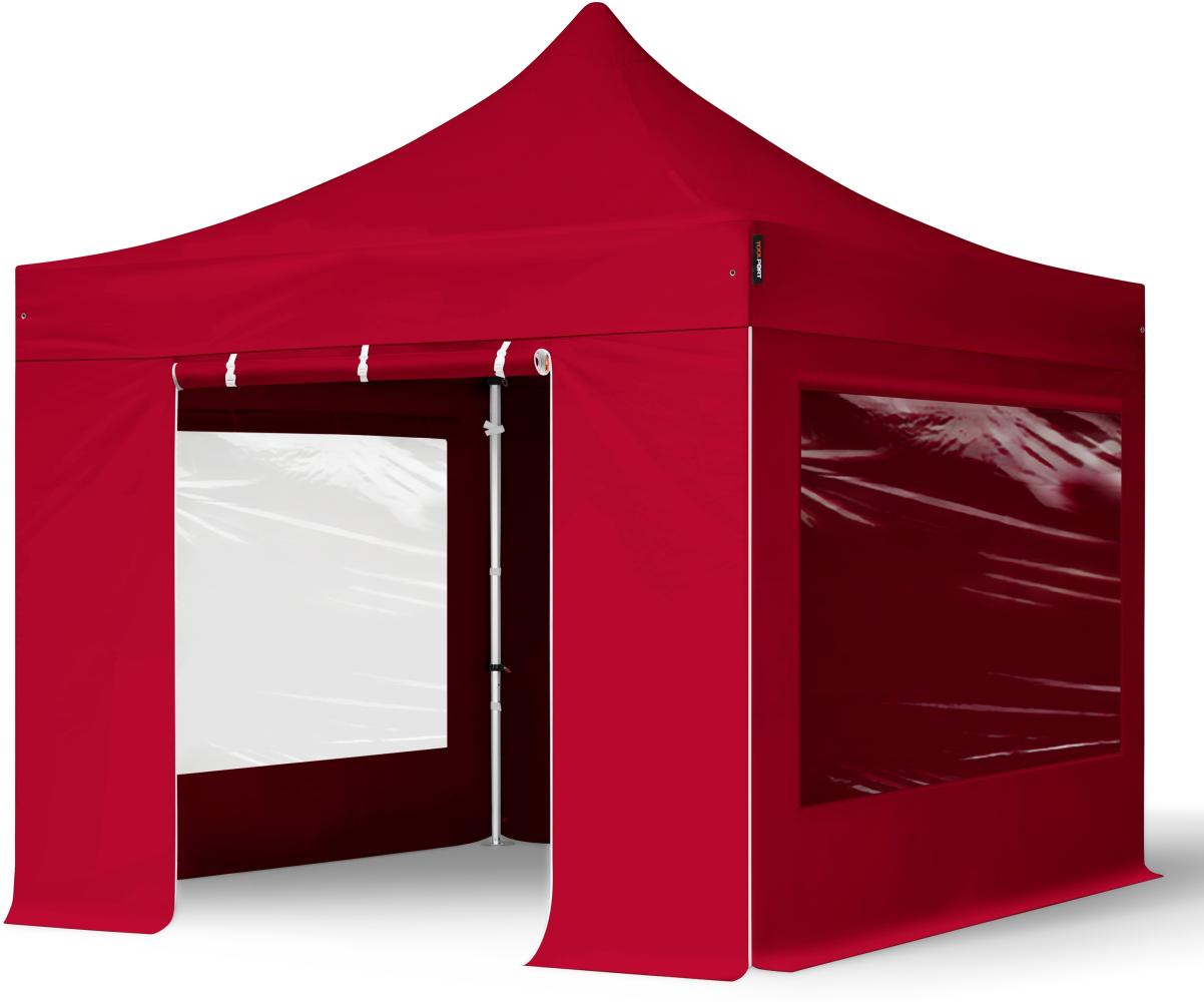 3x3 m Faltpavillon PROFESSIONAL Alu 40mm, Seitenteile mit Panoramafenstern, rot Bild 1