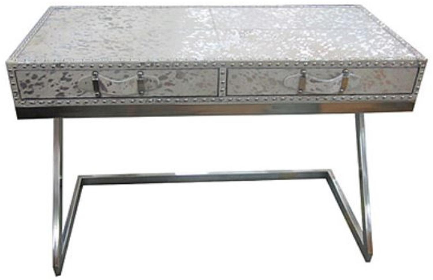 Casa Padrino Designer Schreibtisch mit 2 Schubladen Silber / Weiß 110 x 50 x H. 75 cm - Designermöbel Bild 1