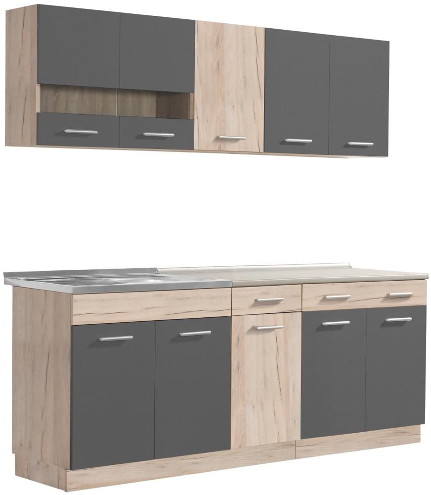 Homestyle4u Küchenzeile ohne Geräte, Holz grau / natur, 84 x 60 x 200 cm Bild 1
