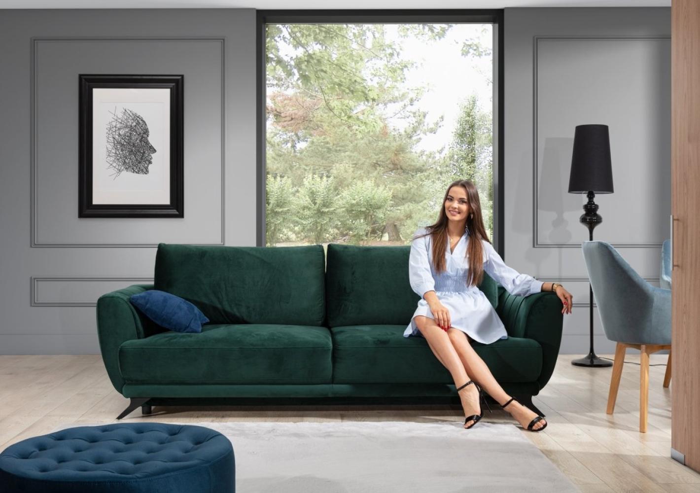 Designer Sofa Megan mit Schlaffunktion und Stauraum Grün Bild 1