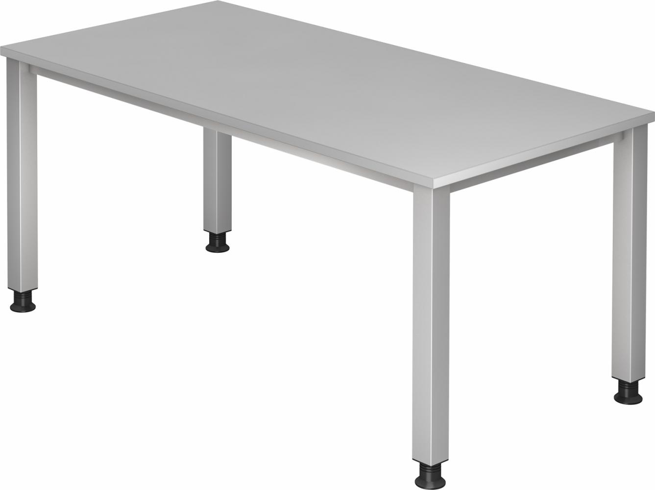 bümö® Schreibtisch Q-Serie höhenverstellbar, Tischplatte 160 x 80 cm in grau, Gestell in silber Bild 1