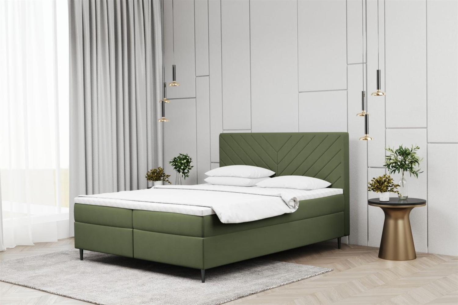 Boxspringbett Schlafzimmerbett BONITA 140x200cm in Stoff Matt Velvet Olive Bild 1