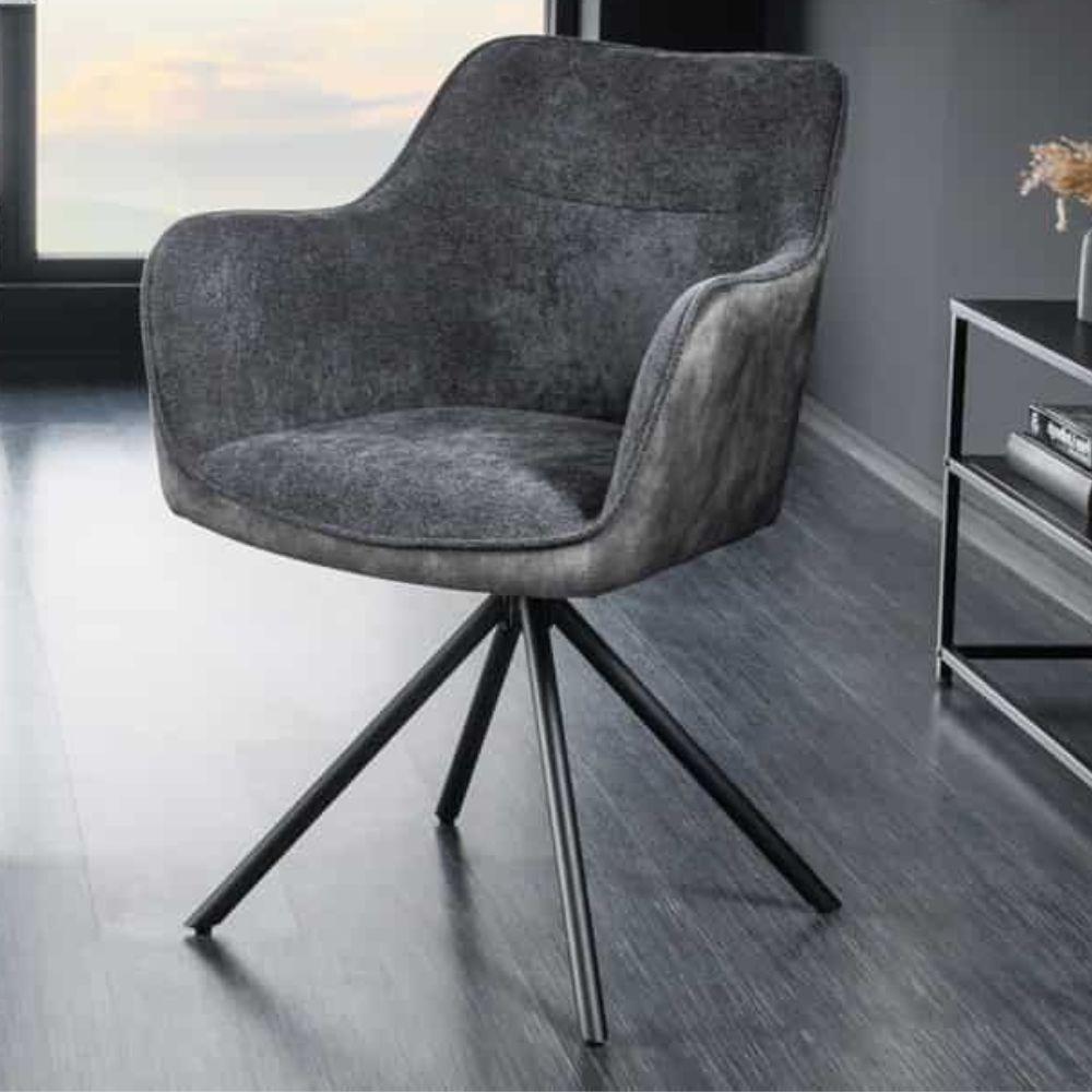 Eleganter Design-Drehstuhl FLORENZ dunkelgrau Strukturstoff Metallgestell Bild 1
