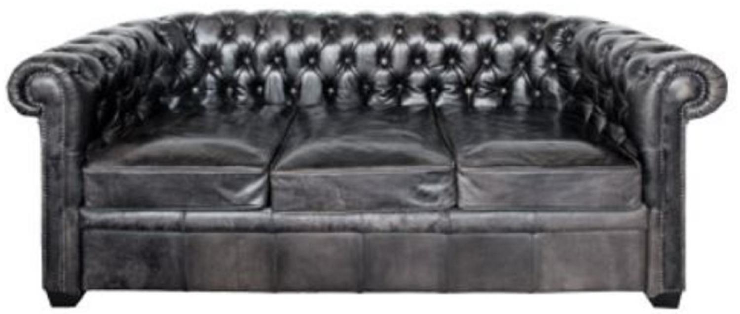 Casa Padrino Luxus Chesterfield Büffelleder Sofa Vintage Schwarz 222 x 92 x H. 73 cm Bild 1